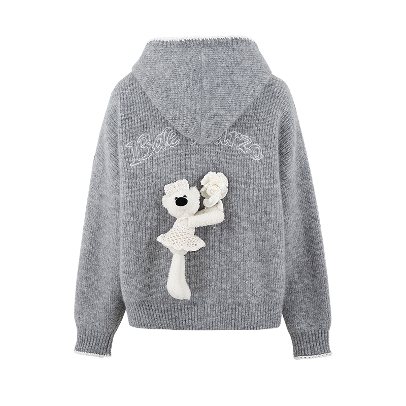 13DE MARZO Crochet Trimmed Knitted Hoodie