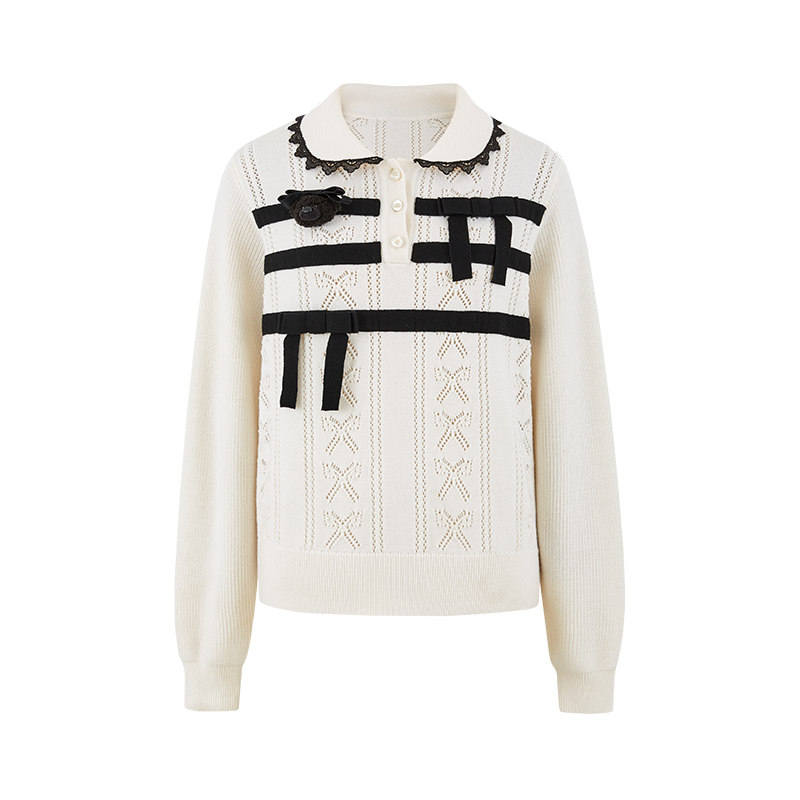 13DE MARZO Knitted Polo Collar Pullover