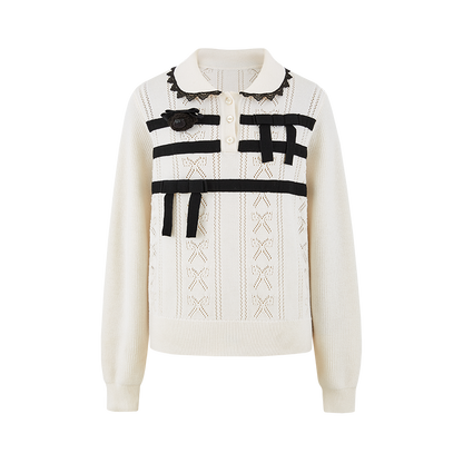 13DE MARZO Knitted Polo Collar Pullover