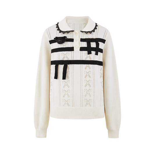 13DE MARZO Knitted Polo Collar Pullover