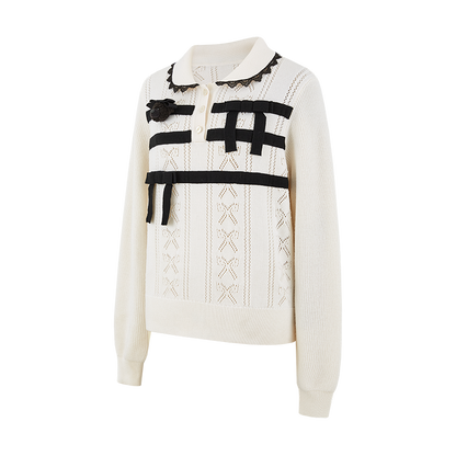 13DE MARZO Knitted Polo Collar Pullover