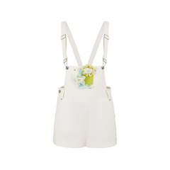 13DE MARZO Floral Doll Denim Overalls White