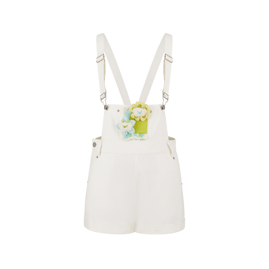 13DE MARZO Floral Doll Denim Overalls White - 13DE MARZO