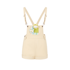 13DE MARZO Floral Doll Denim Overalls Khaki