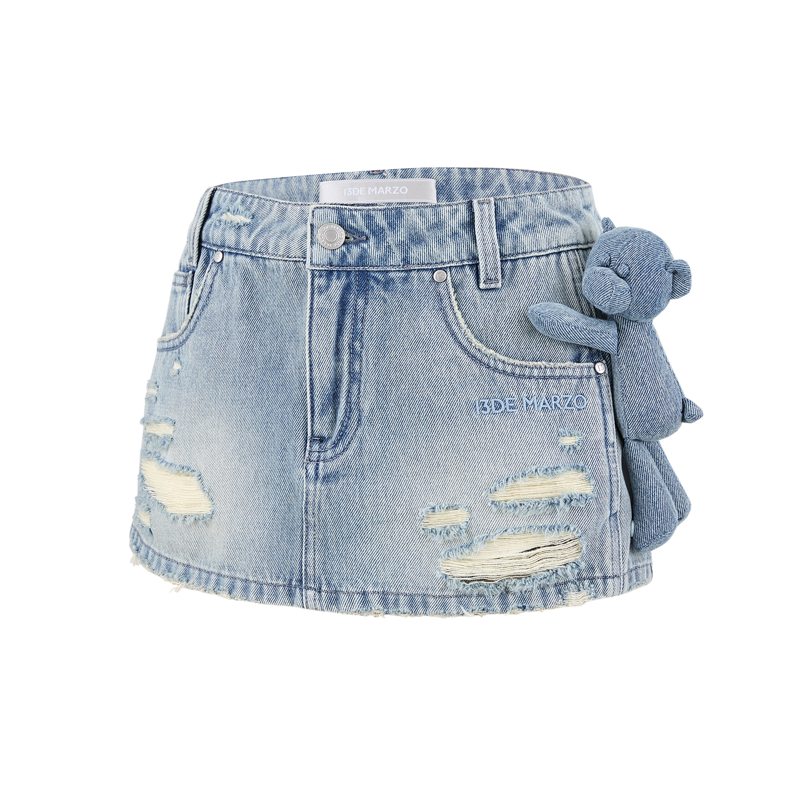 13DE MARZO Broken Bear Hot Jorts Blue - 13DE MARZO