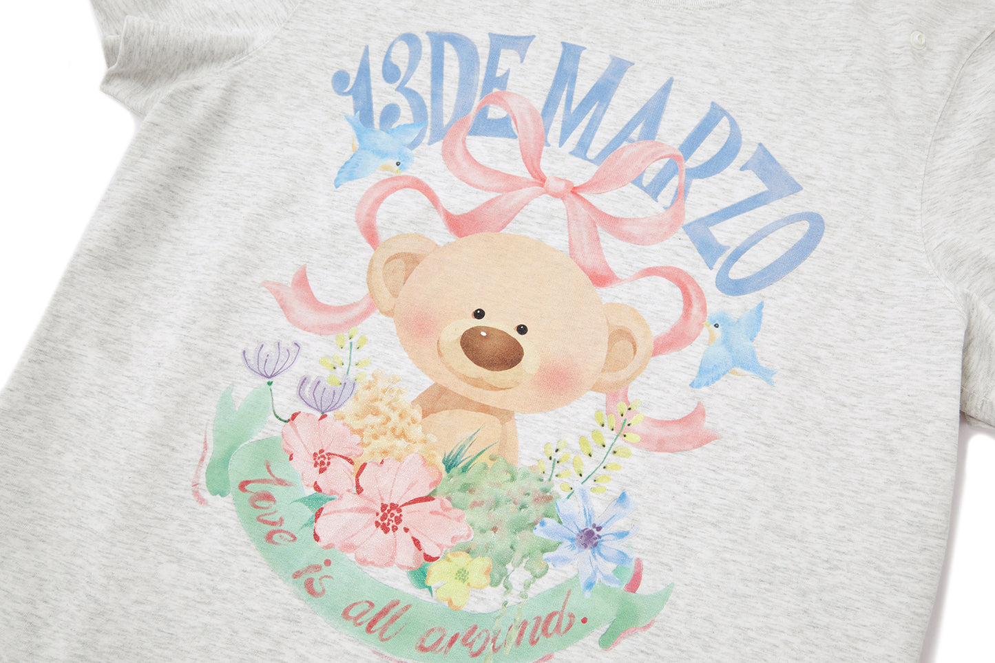 13DE MARZO Floral Bear Illustration T-Shirt Grey - 13DE MARZO