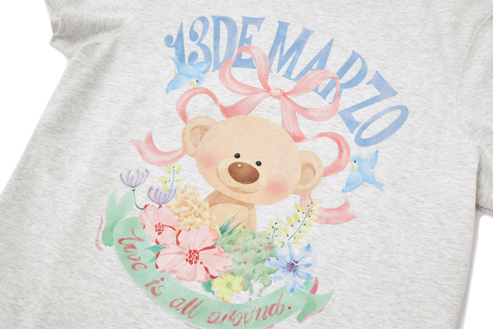 13DE MARZO Floral Bear Illustration T-Shirt Grey - 13DE MARZO