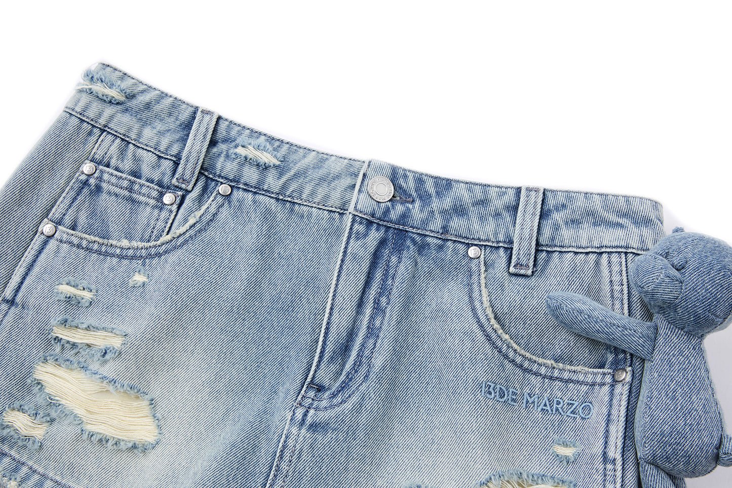 13DE MARZO Broken Bear Hot Jorts Blue - 13DE MARZO