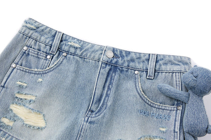 13DE MARZO Broken Bear Hot Jorts Blue - 13DE MARZO