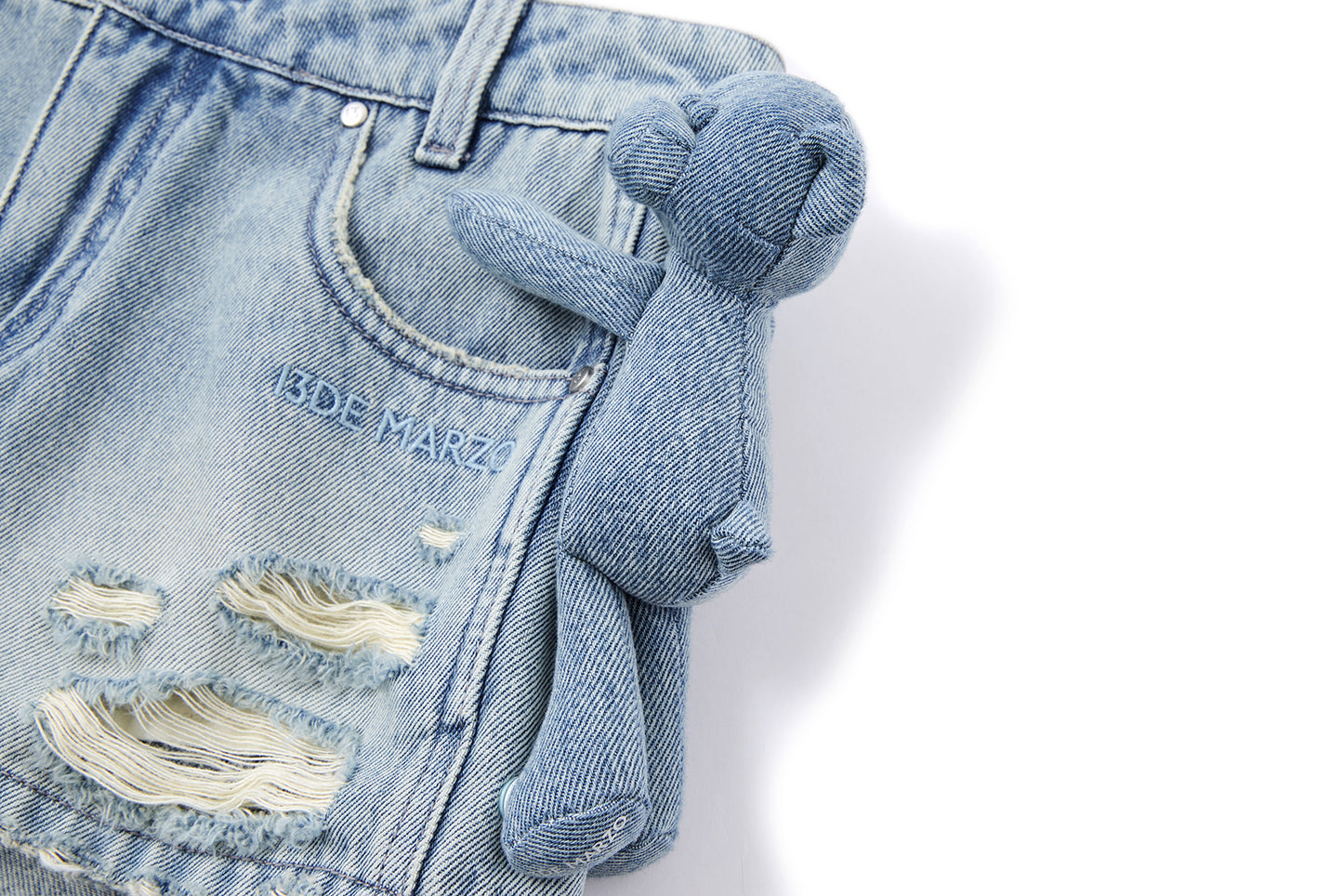 13DE MARZO Broken Bear Hot Jorts Blue - 13DE MARZO