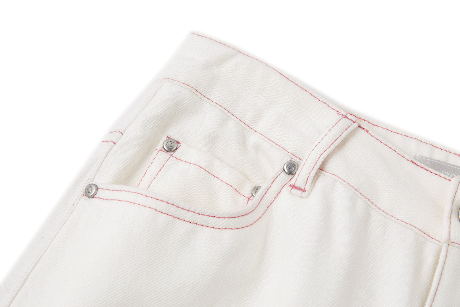 13DE MARZO Floral Bear Pocket Print Jeans White - 13DE MARZO