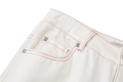 13DE MARZO Floral Bear Pocket Print Jeans White - 13DE MARZO