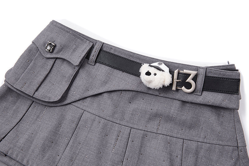 13DE MARZO Pocket Blazer Pleated Skirt Grey