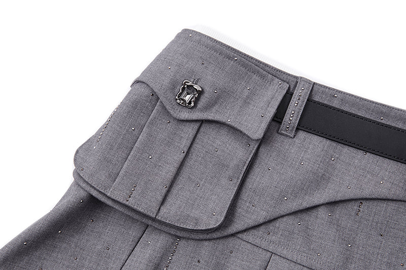 13DE MARZO Pocket Blazer Pleated Skirt Grey
