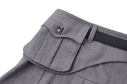 13DE MARZO Pocket Blazer Pleated Skirt Grey