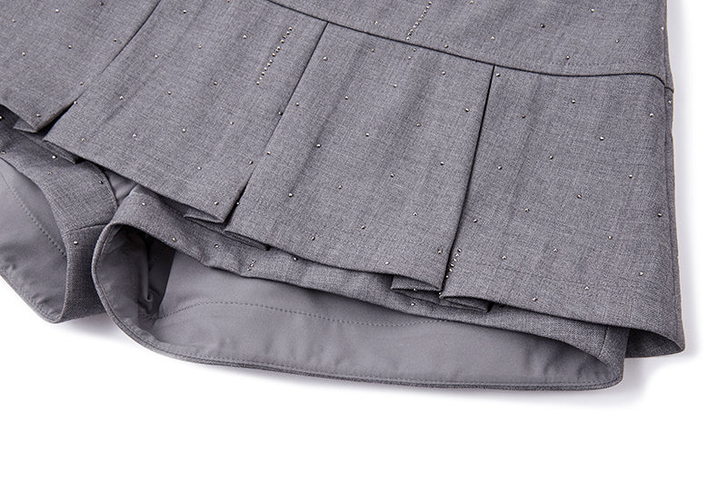 13DE MARZO Pocket Blazer Pleated Skirt Grey