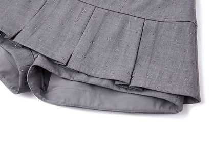 13DE MARZO Pocket Blazer Pleated Skirt Grey