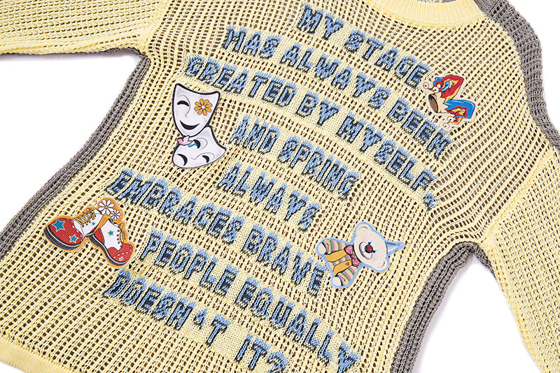 13DE MARZO Rebel Clown Bear Hollow Sweater Yellow