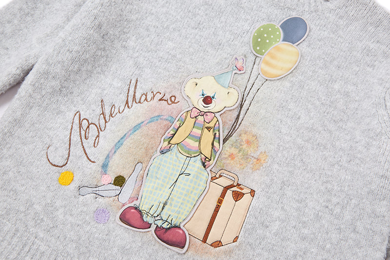 13DE MARZO Birthday Clown Bear Illustration Sweater Grey