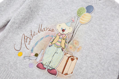 13DE MARZO Birthday Clown Bear Illustration Sweater Grey