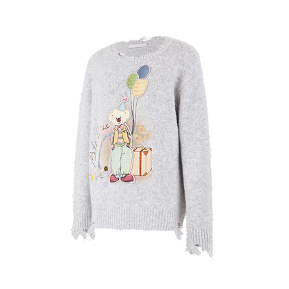 13DE MARZO Birthday Clown Bear Illustration Sweater Grey
