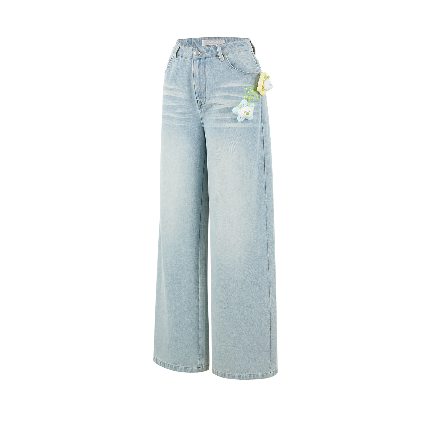 13DE MARZO Floral Bear Pocket Print Jeans Blue - 13DE MARZO