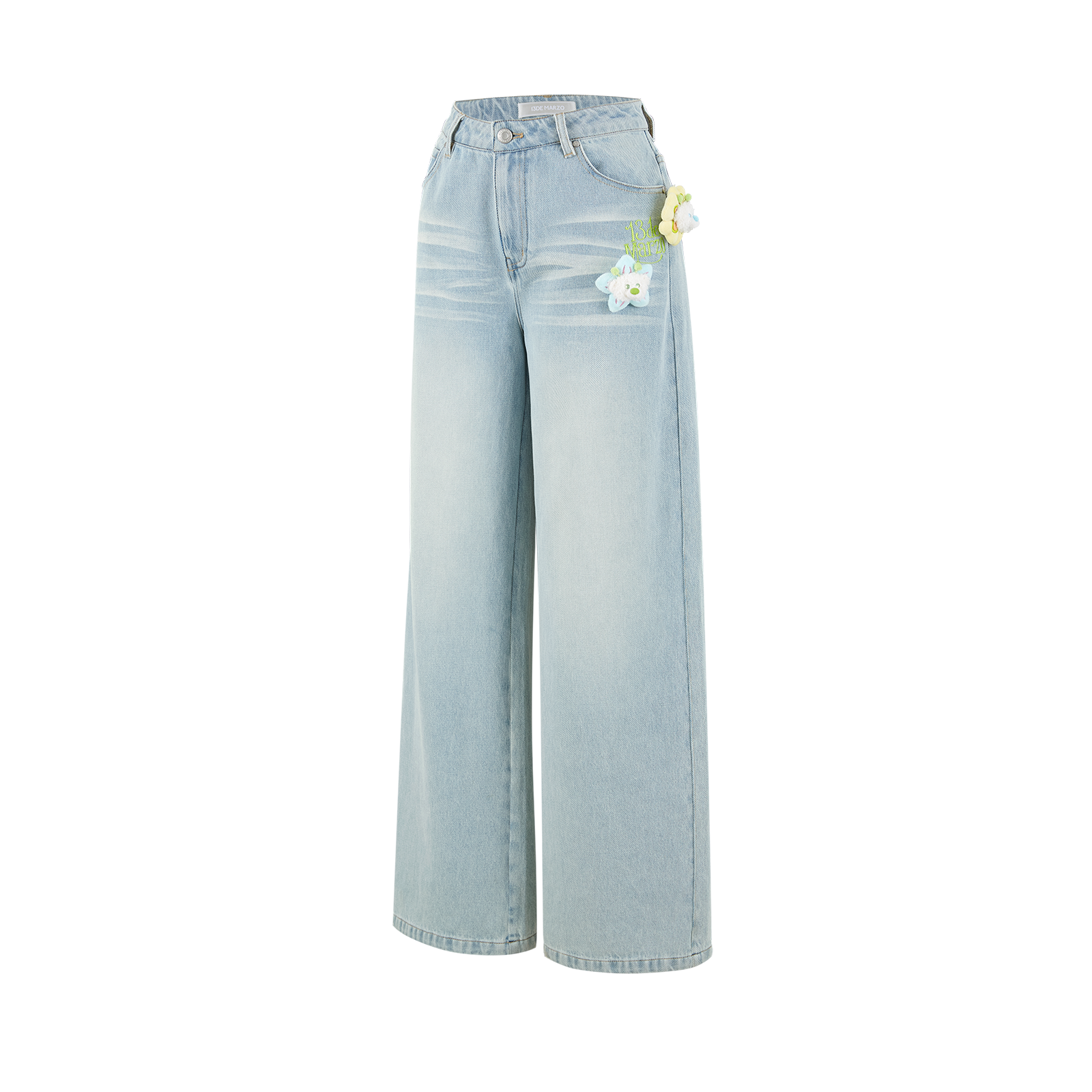 13DE MARZO Floral Bear Pocket Print Jeans Blue - 13DE MARZO