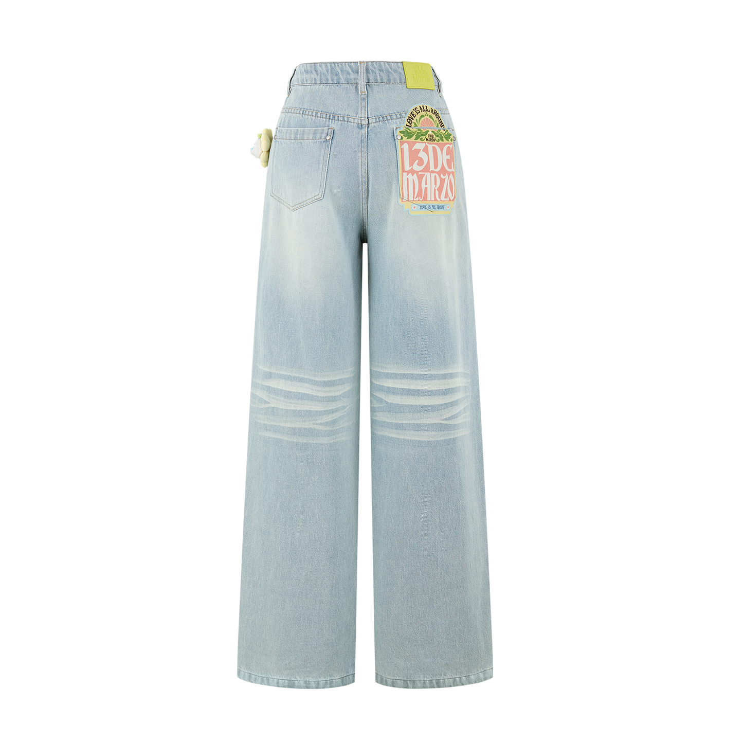 13DE MARZO Floral Bear Pocket Print Jeans Blue - 13DE MARZO