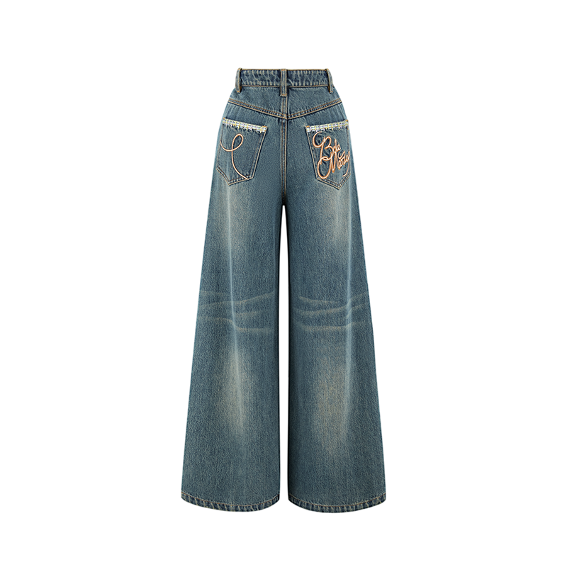 13DE MARZO Ripped Check Wide-Leg Trousers Blue