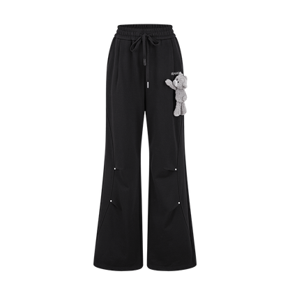13DE MARZO Deconstructed Wide-Leg Sweatpants Black