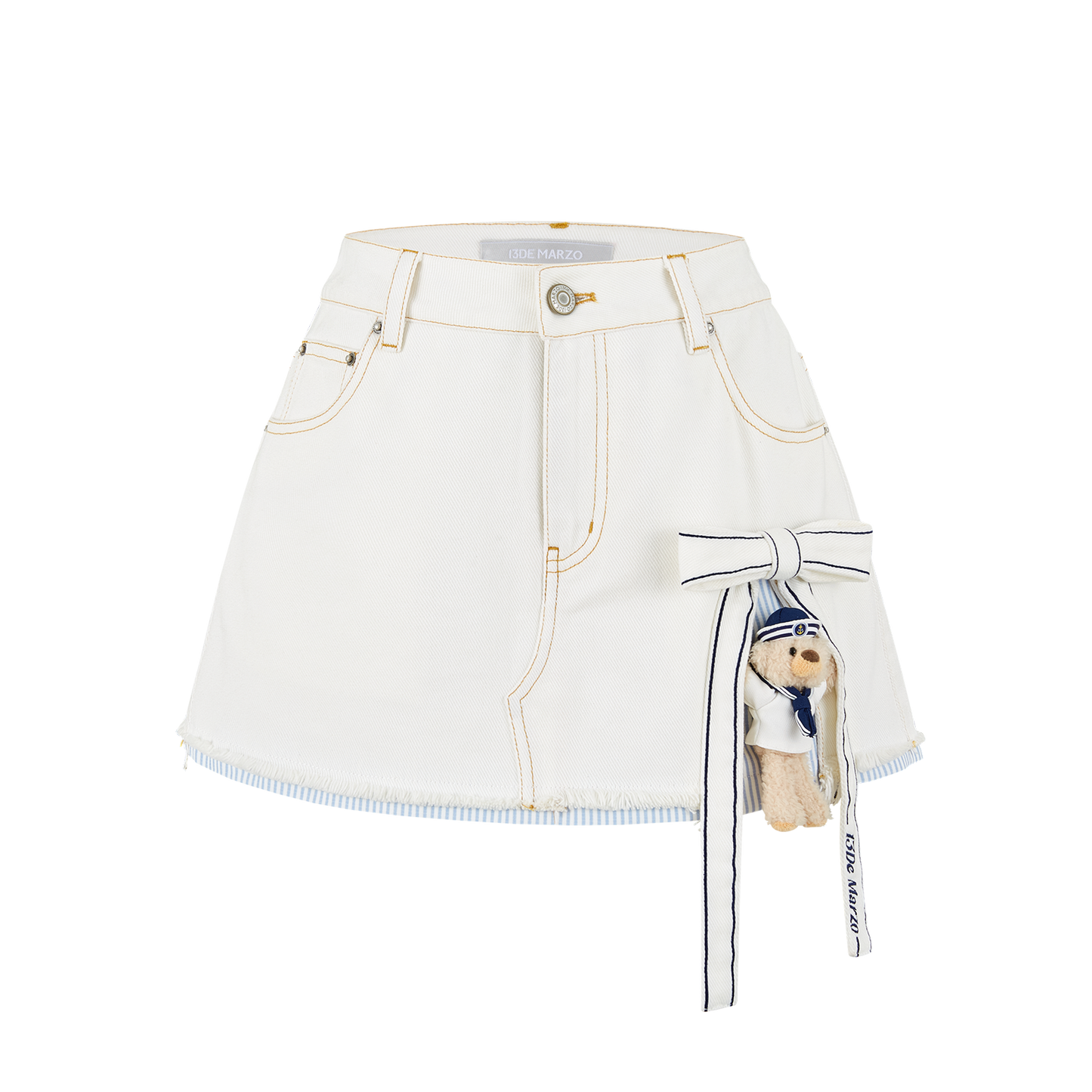 13DE MARZO Sailor Bear Denim Skirt White - 13DE MARZO