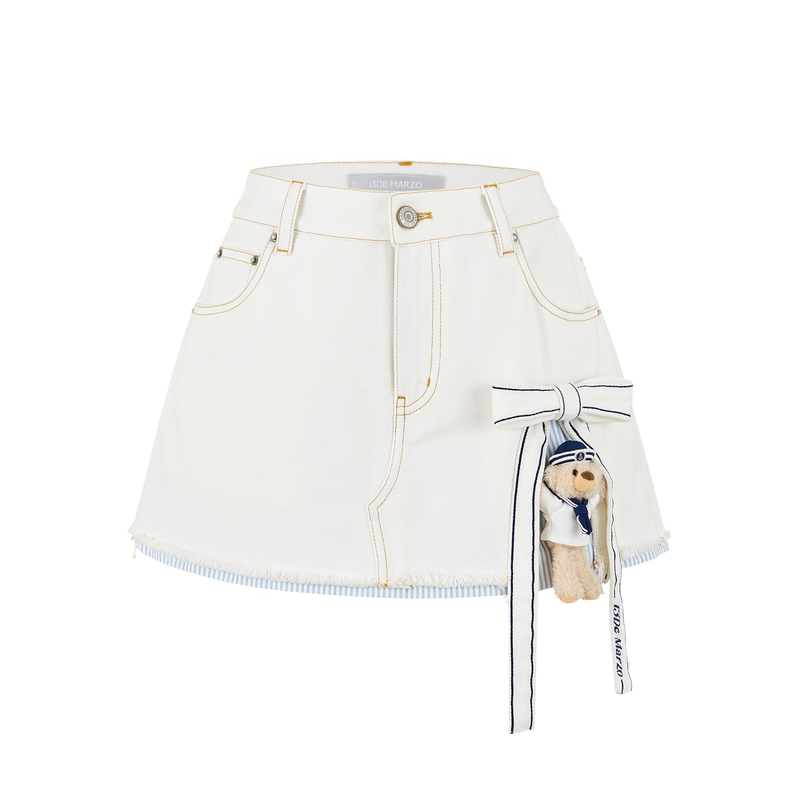 13DE MARZO Sailor Bear Denim Skirt White - 13DE MARZO