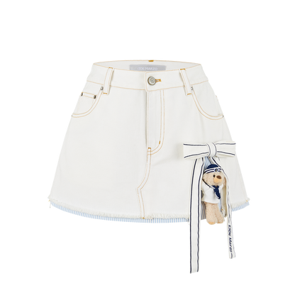13DE MARZO Sailor Bear Denim Skirt White - 13DE MARZO