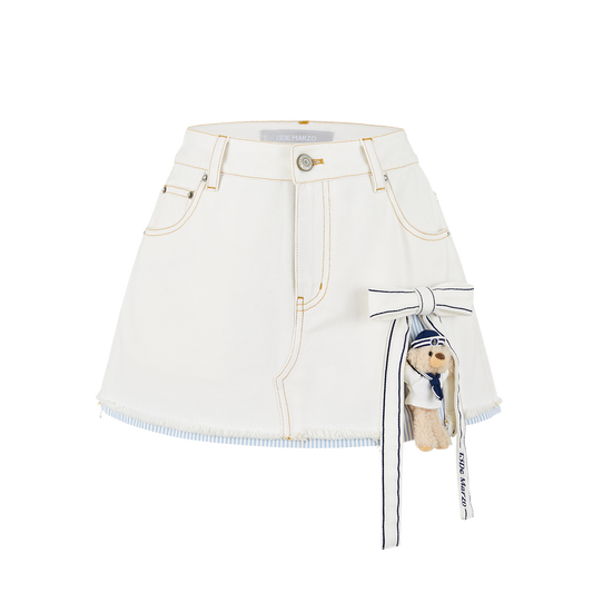 13DE MARZO Sailor Bear Denim Skirt White - 13DE MARZO