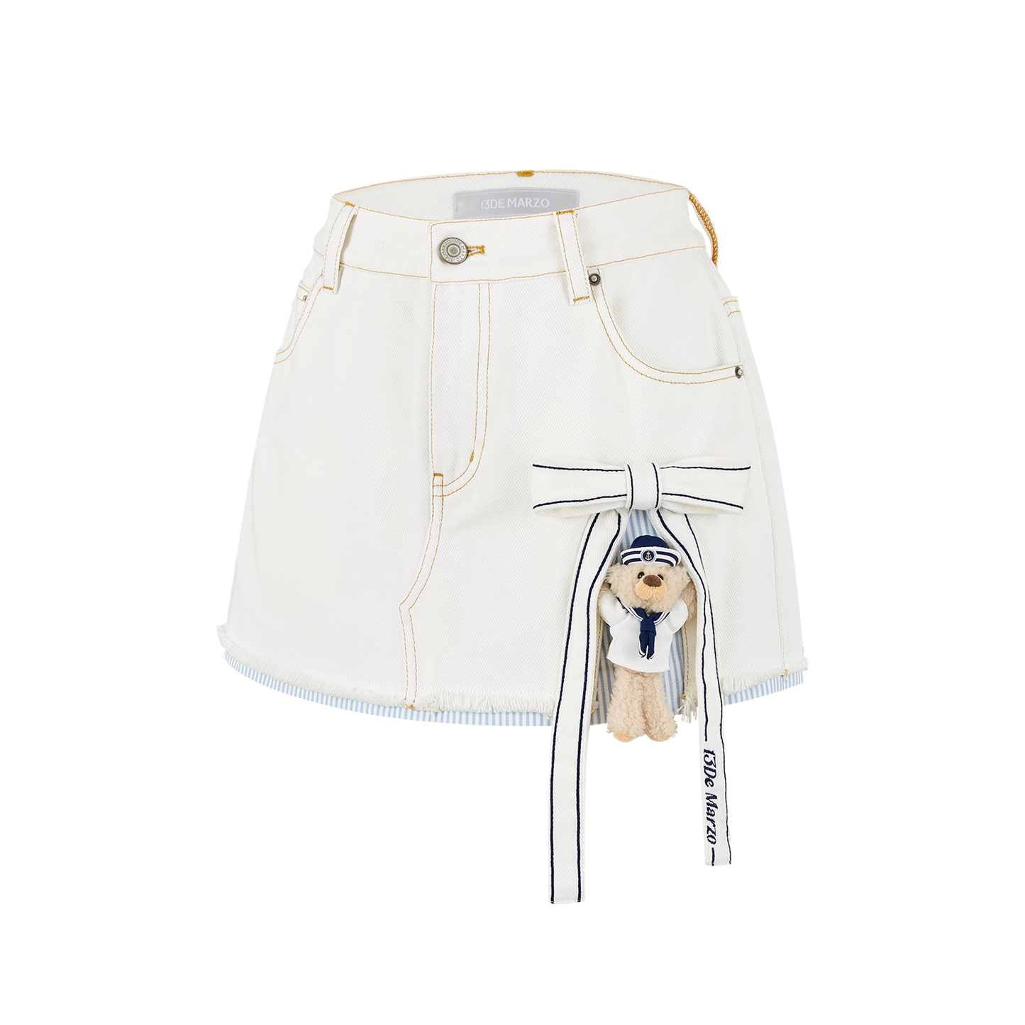 13DE MARZO Sailor Bear Denim Skirt White - 13DE MARZO