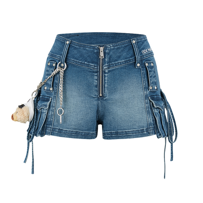 13DE MARZO V-Waist Sheriff Bear Jorts Navy Blue