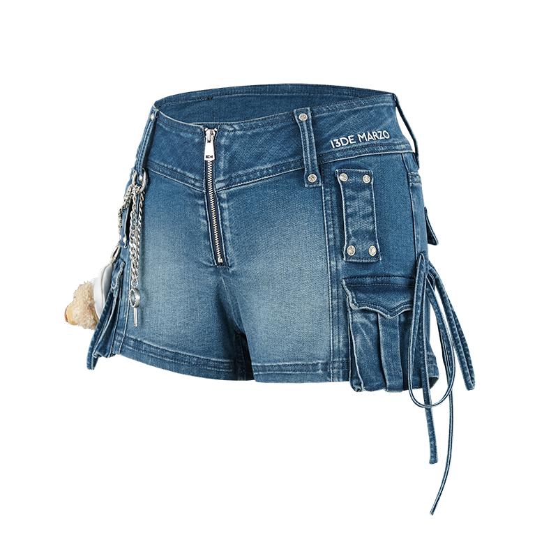 13DE MARZO V-Waist Sheriff Bear Jorts Navy Blue