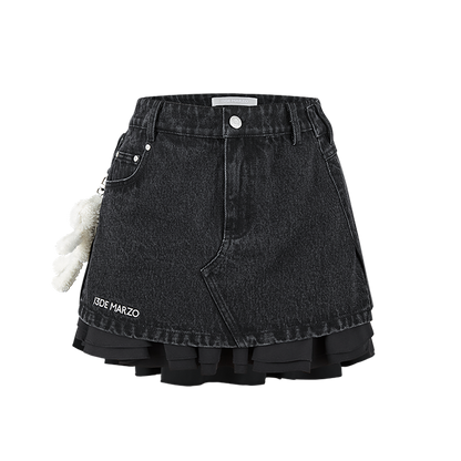 13DE MARZO Bear Folded Denim Skirt Black