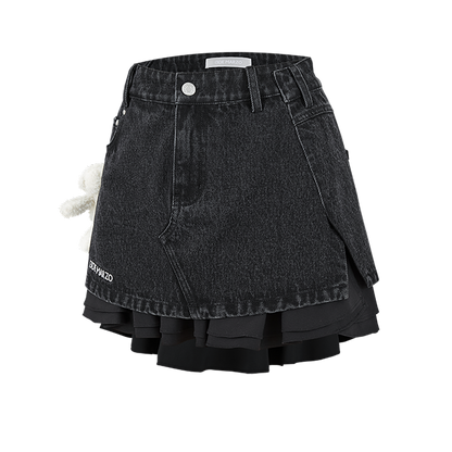 13DE MARZO Bear Folded Denim Skirt Black