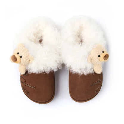 13DE MARZO Logo Fuzzy Snow Slippers Brown - 13DE MARZO