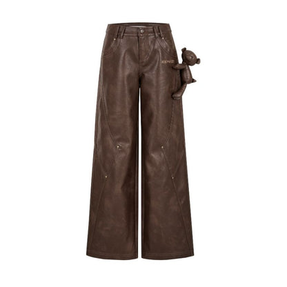 13DE MARZO Bear Lined Leather Pants Brown - 13DE MARZO