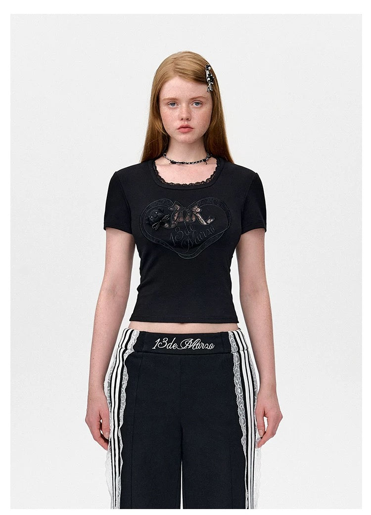 13DE MARZO Bear Lacy Bowknot Top - 13DE MARZO