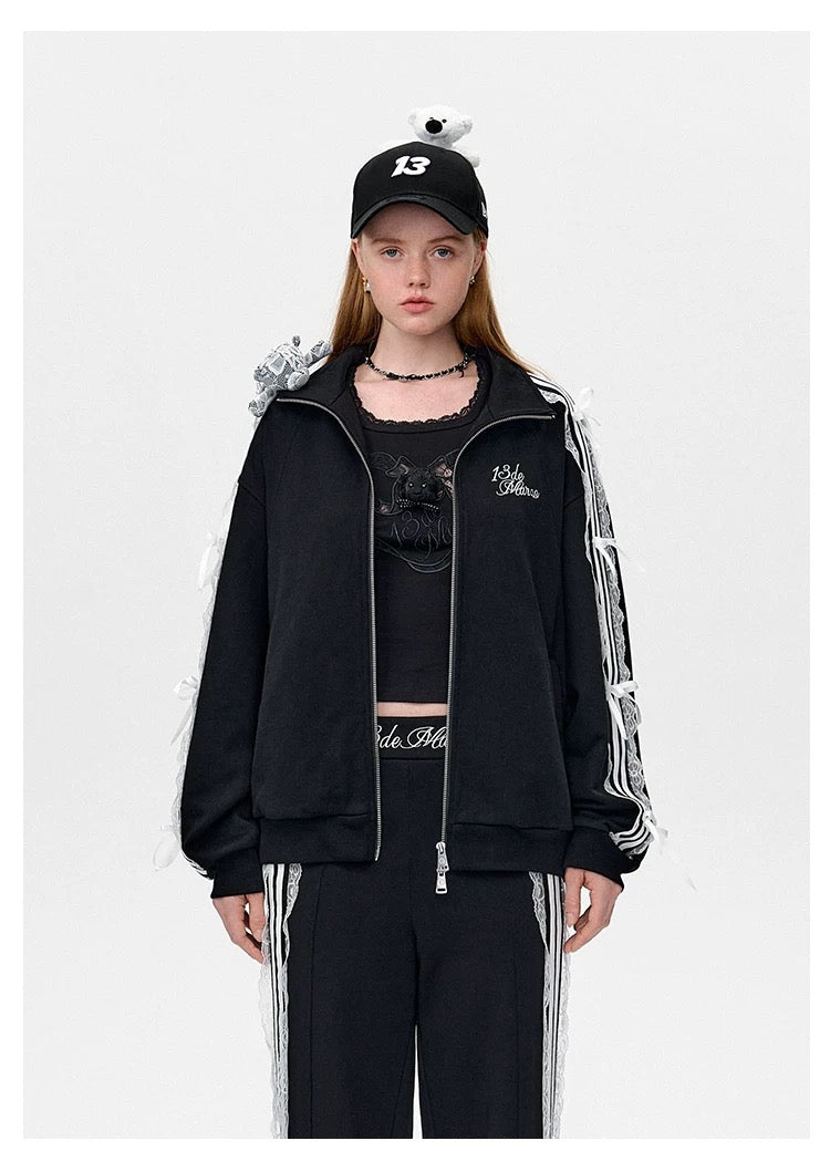13DE MARZOCustom Lace Hoodie Jacket with Bow and Teddy Bear Details