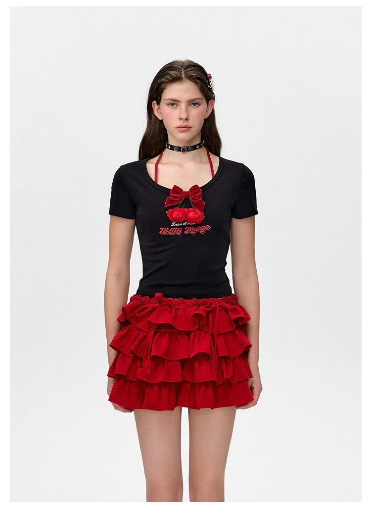 13DE MARZO Bear Cherry Bowknot Tee - 13DE MARZO