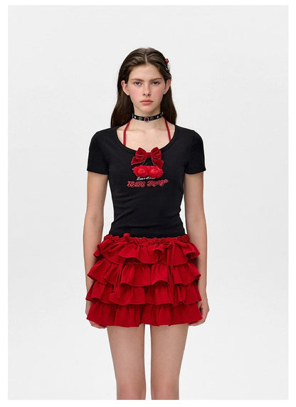 13DE MARZO Bear Cherry Bowknot Tee - 13DE MARZO