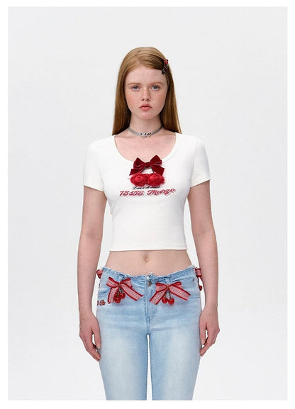 13DE MARZO Bear Cherry Bowknot Tee - 13DE MARZO