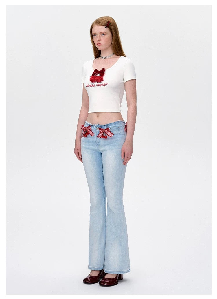 13DE MARZO Bear Cherry Bowknot Tee - 13DE MARZO