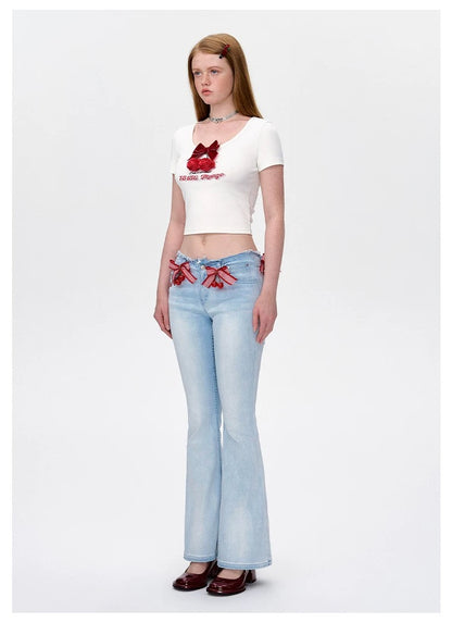 13DE MARZO Bear Cherry Bowknot Tee - 13DE MARZO