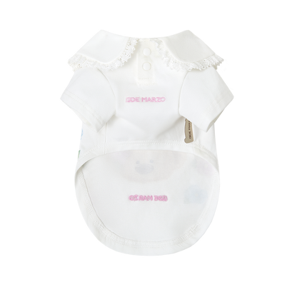 13DE MARZO Pet Peter Pan Collar Print T-shirt White - 13DE MARZO