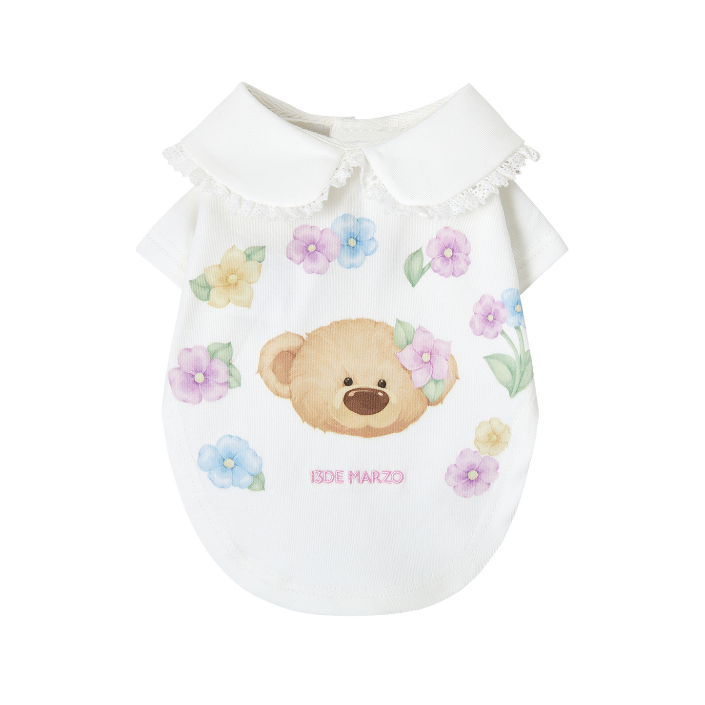 13DE MARZO Pet Peter Pan Collar Print T-shirt White - 13DE MARZO